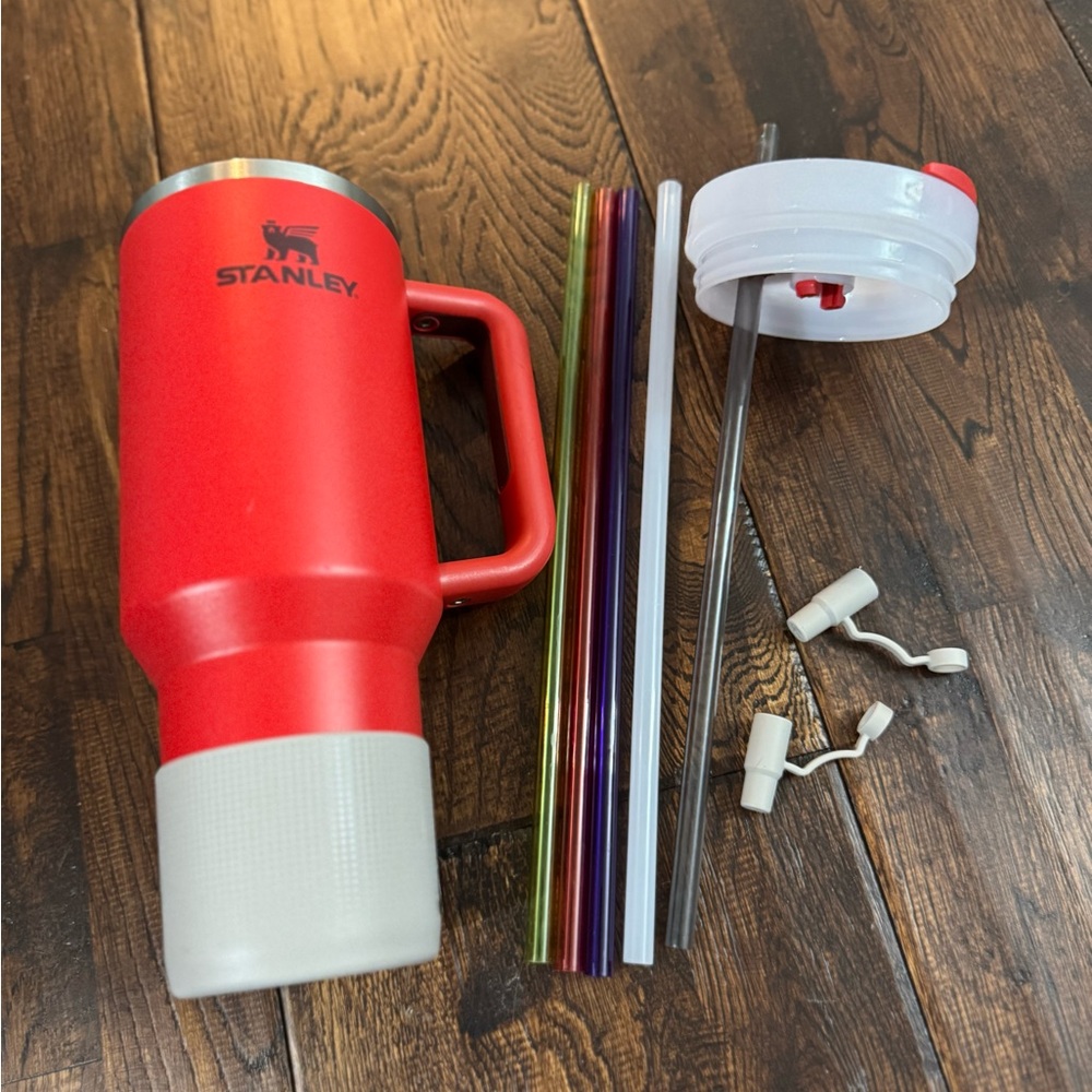 Stanley Red 40 oz Tumbler with Multi-Color Straw and Boot Bundle - Picture 10 of 15